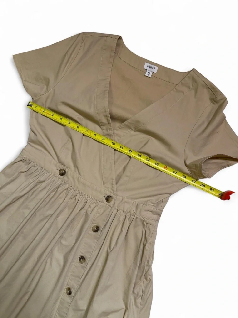 JCrew Tan Beige Short Sleeve Cotton Button Front Wrap Midi Dress